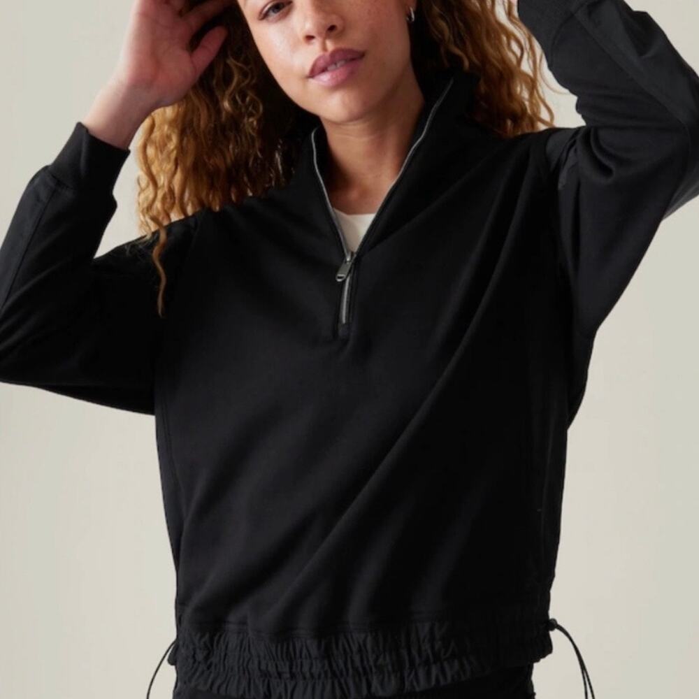 Athleta Triumph Hybrid Half Zip Sweatshirt Black XL
